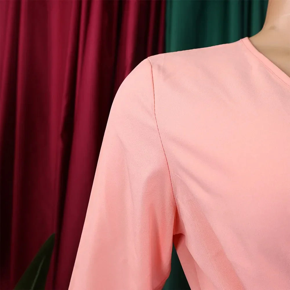 Elegant Office Dresses for Women Professional V Neck Full Sleeve Sashes Pleated Mid Calf Formal Business Work Wear Dress Midi OL