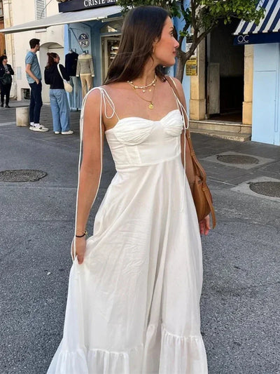 ZBZA Women's Tiered Poplin Dress Sweetheart Neckline Adjustable Bow Straps Sleeveless Camisole Midi Dress New Female Chic Dress