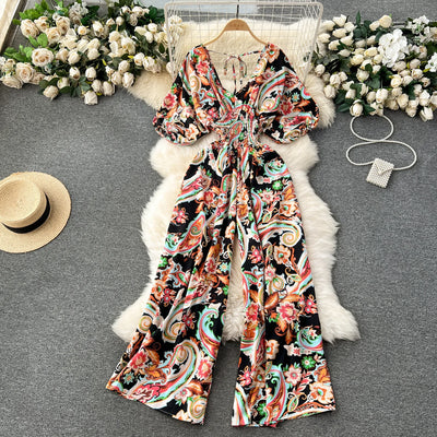 V Neck Sexy Dolman Sleeves Waist Slim Polka Dot Print Jumpsuit Women Wide Leg Trousers Jumpsuit