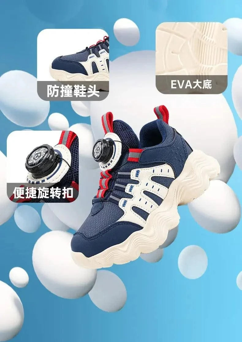 Children's Sports Shoes New Fashion Boys' Casual Sneakers Soft Soled Boys' and Girls' Rotating Buckle Anti Slip Running Shoes