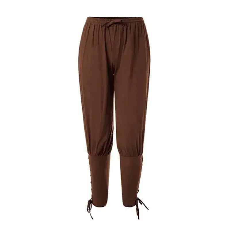 New Trendy Men's Casual Trousers Drawstring Pants Medieval Pirate Trousers Cotton and Linen Streetwear Pants Daily Wear