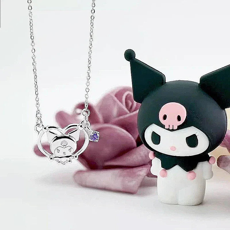 Sanrios Luxury Necklaces Cute Anime Figure Kuromi Silver Necklace Clavicle Chain Pendant for Women Jewelry Accessories Girl Gift