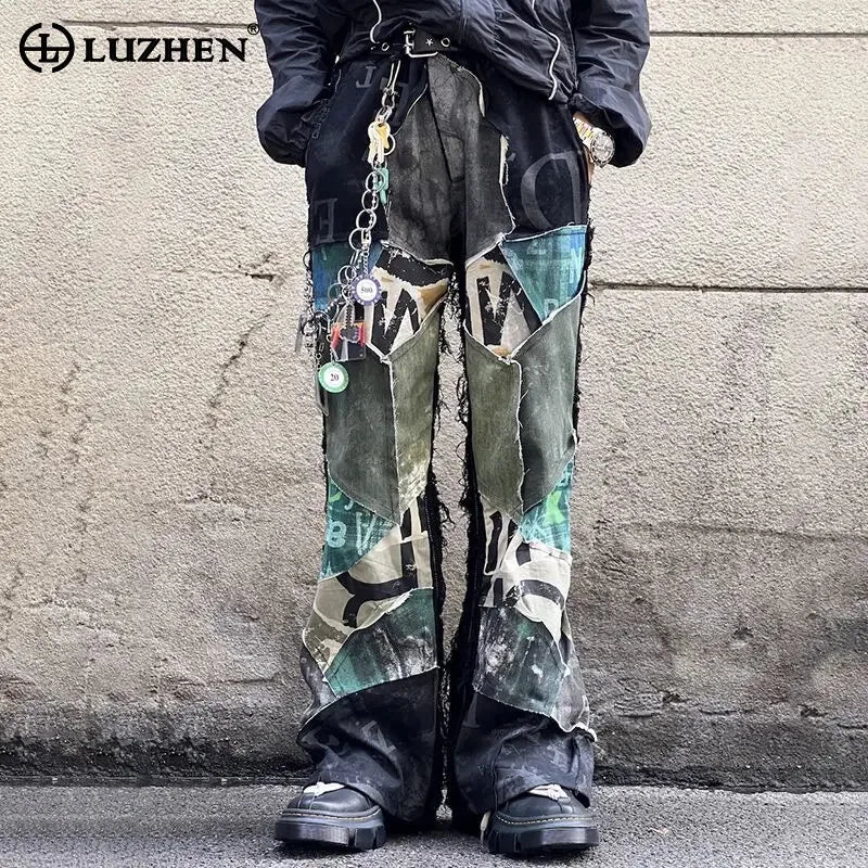 LUZHEN 2025 New Personalized Patchwork Design Straight Casual Pants Men's High Street Fashion Original Handsome Trousers JY3605