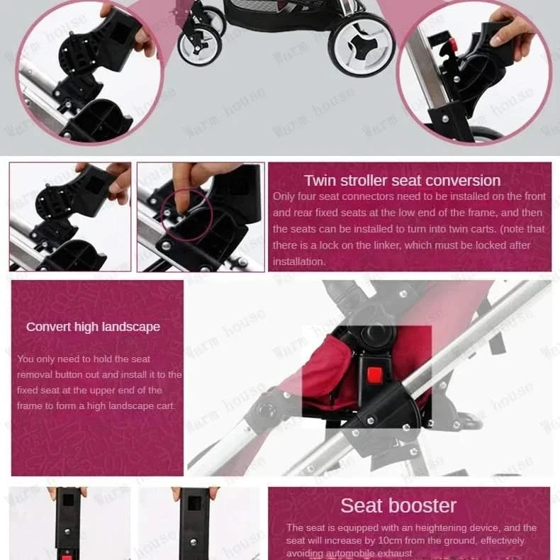 Twin Baby Stroller  Foldable, Two-way  Multifunctional Twin Baby Stroller,High View Baby Stroller Adjustable Armrests