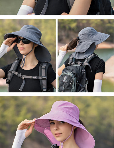 Summer Hat Women Outdoor UV Anti Neck Protection Sun Visor men Fishing Hiking Wide Brim Shawl Sunscreen Ponytail Cap undefine
