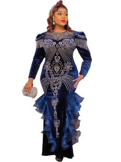 Luxury Velvet Dresses For Women Dubai Long Sleeve Abayas African Dashiki Crystal Robe 2025 Festival Outfit Wedding Party Gowns