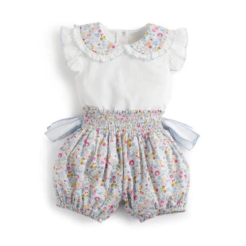 Summer Clothes Set for Baby Girls Kids Kawaii Vest Tops and Floral Printed Butt Pants Children Korean Style Casual Playwear