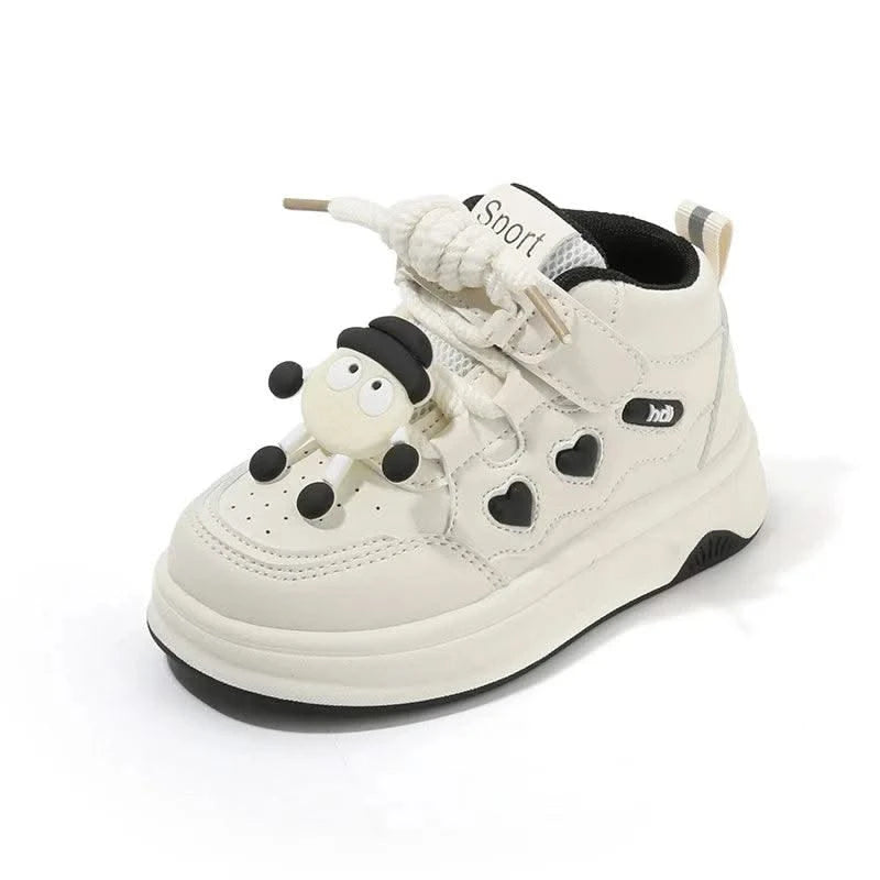 Children's Sports Shoes Spring Small White Shoes Cartoon High Top Casual Board Shoes Soft Sole Boys Girls Child Kids Daily Shoes