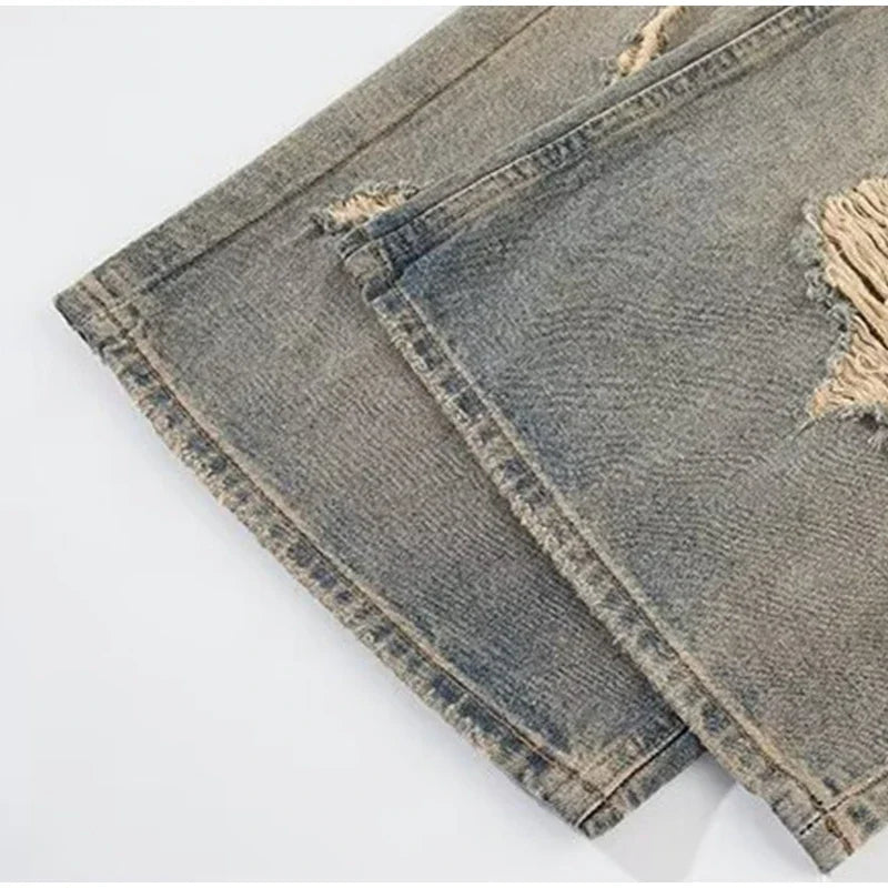 Holes Ripped Jeans Pants for Man Breathable High Street Men's Denim Pants New Trendy Hole Male Summer Brand Designer Pant 2025