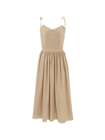Cotton Linen Solid Color Spaghetti Strap Dresses Women Fashion Leace-up V-neck Backless Beach Vacation Long Dress Female New