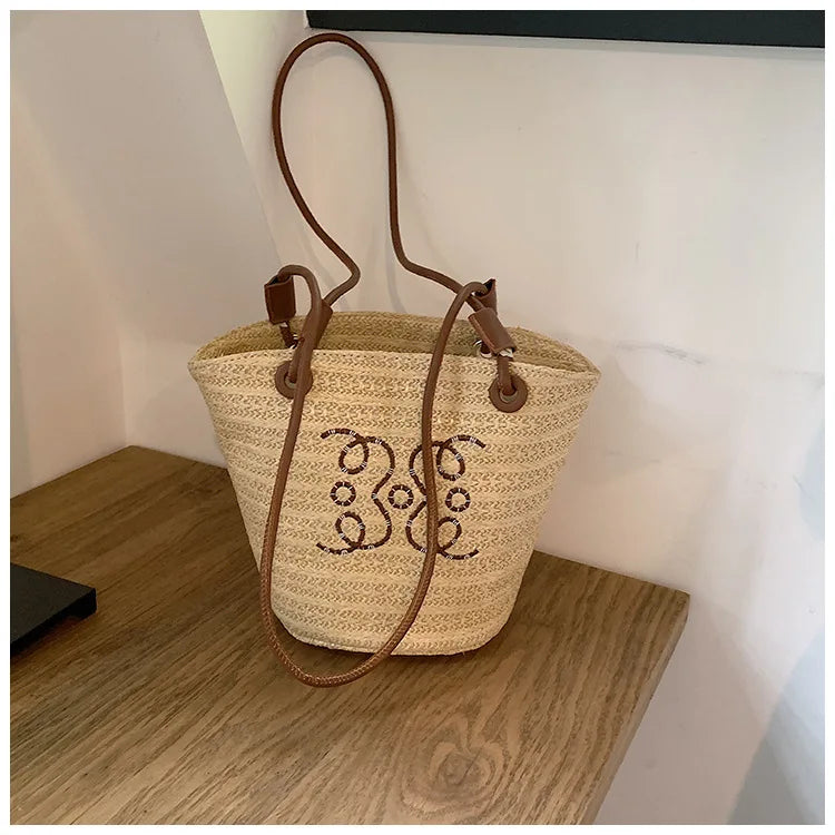 Fashion Retro Shoulder Bag Women Handbag Luxury Brand Designer Tote Women Straw Shoulder Messenger Bag Elegant Ladies Beach Bags