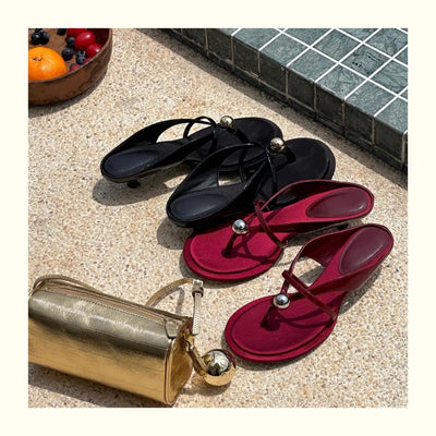 Women's Slippers Heeled Sandals Casual Flip Flops Shoes Woman 2025 Trend Summer Shallow Dress Design Pumps Clip Toe Slides Mujer