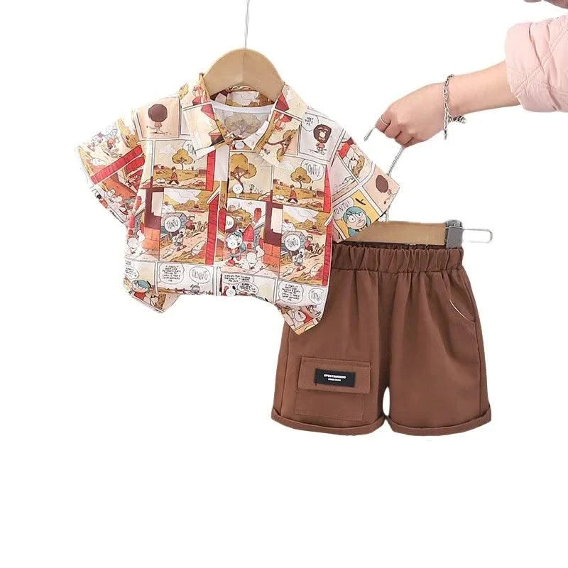 Baby Children's Summer Clothes Set 1-5Y Cartoon Printed Shirt and Shorts Casual Boys 2Pcs Suit Kid's Short Sleeve Outfit