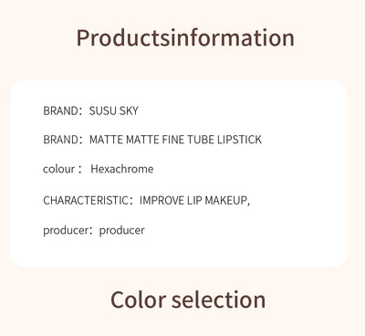 TX010Thin Tube Matte Lipstick, Waterproof and Sweatproof, Does Not Fade Or Remove Makeup, Can Be Used on Both Lips and Cheeks