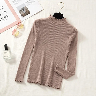 Mock Neck Clothes Knitted Woman Sweaters Pullovers Autumn Winter Basic Women's Jumper Slim Somen's Sweater Pull Long Sleeve
