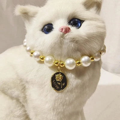 Pet Collar Adjustable Pearl Cat Collars Cute Rose Flower Kitten Puppy Necklace Pet Product Cat Dog Accessories