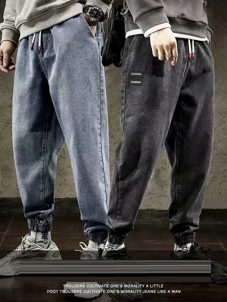 Spring Designer Fashion Men Jeans Retro Black Gray Vintage Casual Denim Harem Pants Ripped Jeans Men Wide Leg Taper Men Jeans