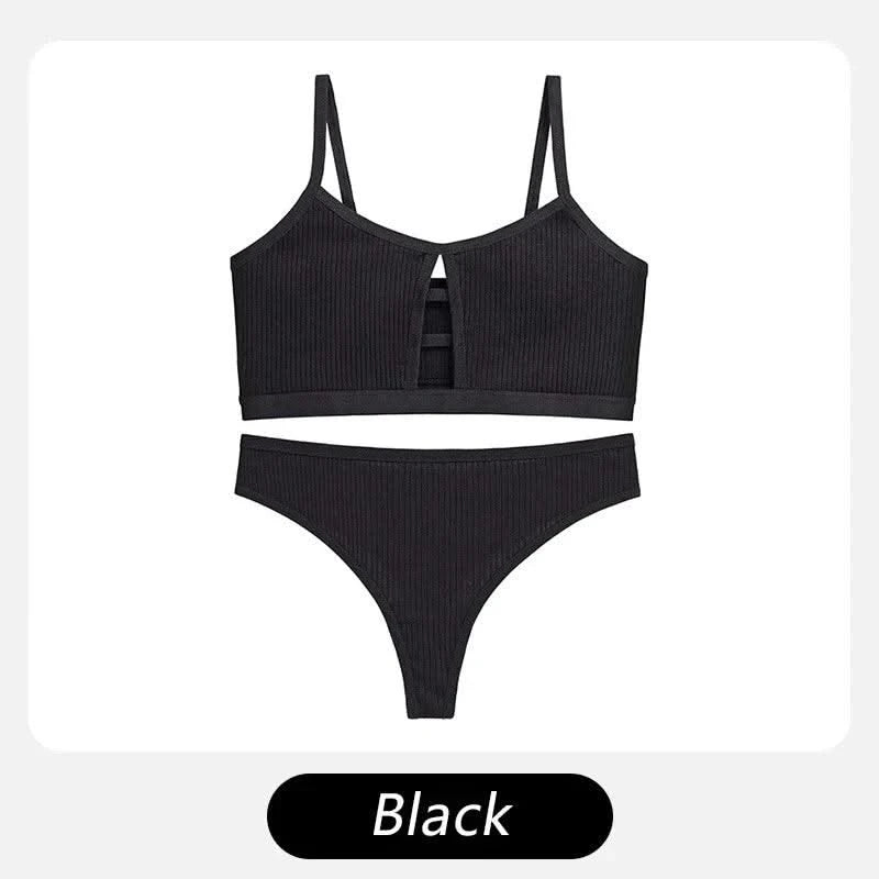 Wireless Cotton Bras for Women Threaded Cotton Wrap Underwear Triangle Cotton Bra Stretch Thin Unpadded Bra and Panties Set
