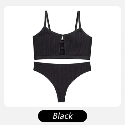 Wireless Cotton Bras for Women Threaded Cotton Wrap Underwear Triangle Cotton Bra Stretch Thin Unpadded Bra and Panties Set