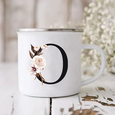 Initial Letter Print Mugs Enamel Creative Coffee Cups Drinks Wine Juice Milk Cup Vintage Home Office Handle Drinkware Best Gifts