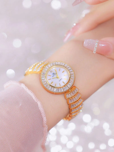 High-end Luxury Woman Watch Full Diamond Gold Silver Bracelet Women Fashion Quartz Wristwatches Ladies Rhinestone Clock