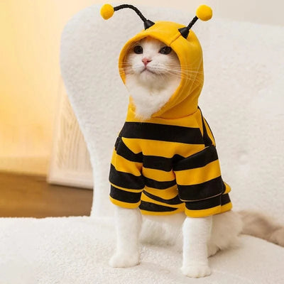 Funny Pet Cat Clothes Hooded Stripe Cat Hoodies for Cats Kitten, Easter Halloween Dress Up Party Outfit Bee Costumes for Cats