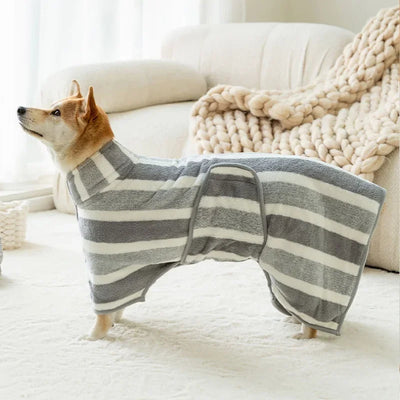 Striped Bathrobe For Cats And Dogs Bath Towel Soft All-wrapped Quick-drying Absorbent Bath Towel Pet Comfort Coat