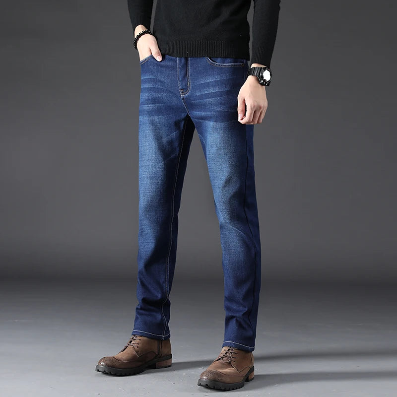 Men's Jeans Straight Leg Loose Elastic Business Casual Daily Versatile Men's Denim Pants 2025 New Outer Wear Men's Jeans Can Be Worn in All Seasons