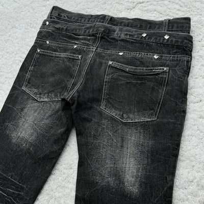 Fashionable high street double waisted lace up micro flared women jeans Y2K retro Harajuku washed design for men and women jeans