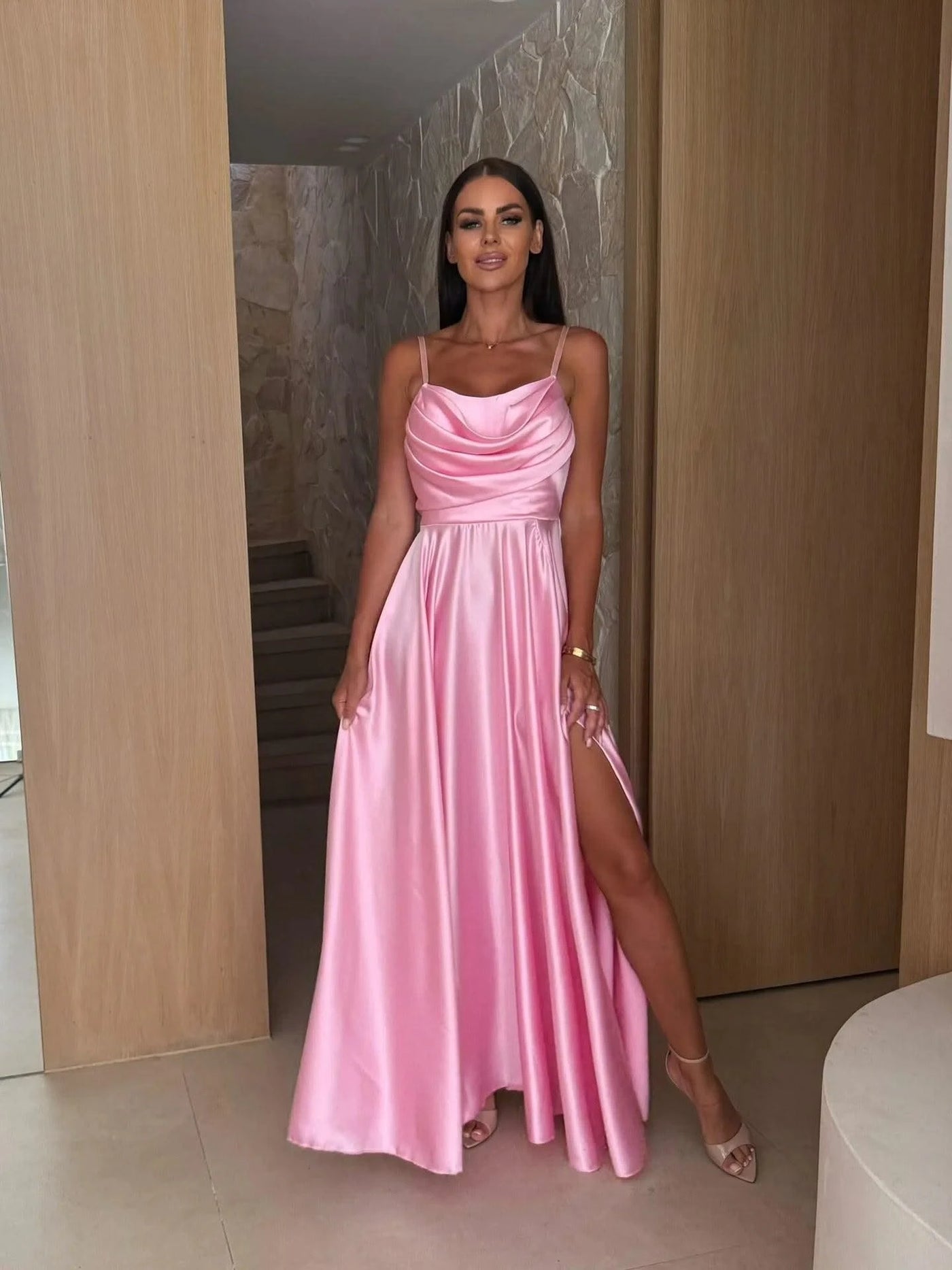 2025 Summer Women's Sexy Off Shoulder Solid Color Folded Split Strap Dress