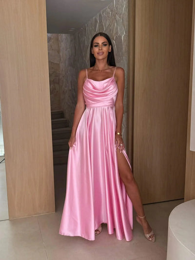 2025 Summer Women's Sexy Off Shoulder Solid Color Folded Split Strap Dress