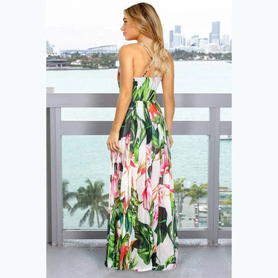 Floral Dress Women's Summer Dress Sexy Backless V-neck Suspender Long Dress