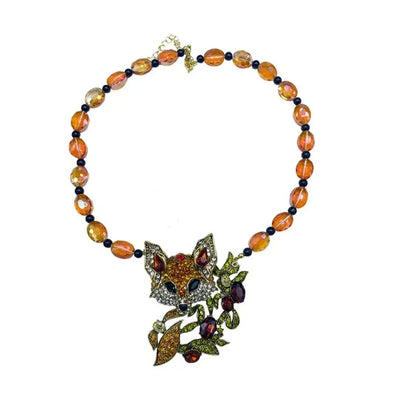 Luxury Crystal Cat Necklace Earrings Beaded Exaggerated Rhinestones Pendant Necklace Accessories Neck Jewelry