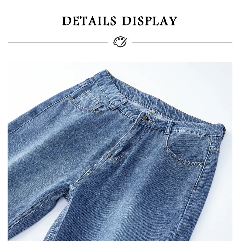 Men's Straight-Leg Jeans, Minimalist for All Seasons, Loose with Drape, Narrow-Wide Leg, Retro Casual Long Pants, Sizes 28-38