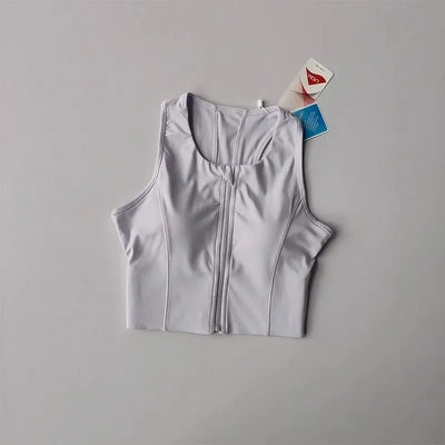 Women's sports and fitness underwear, integrated front zipper design, shock-absorbing gathering, quick drying yoga vest