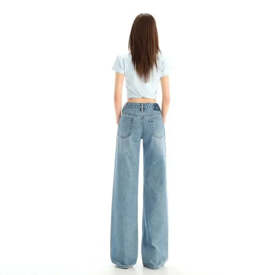 y2k Vintage Women Jeans Low Waist Zipper Button Solid Trousers with Pockets Aesthetic Streetwear Washed Jeans