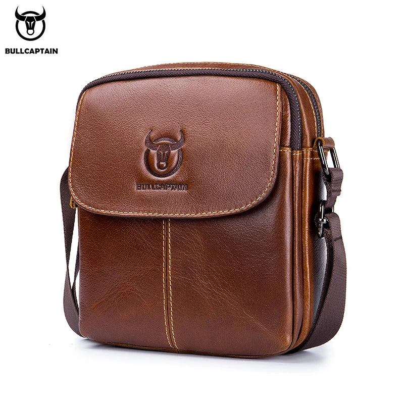 BULLCAPTAIN-Men's Leather Shoulder Bag Brand Casual Men's Bags Small Mini Multifunctional Crossbody Bag's D07