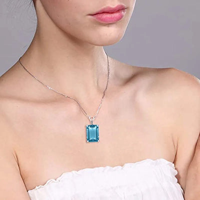 Huitan Luxury Solitaire Blue CZ Square Pendant Necklace for Women Modern Design Temperament Lady's Accessories Wedding Jewelry