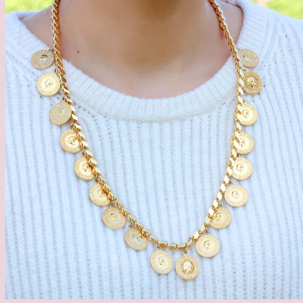 4mm Wide Cuban Chain 60cm Coin Pendant Muslim Necklace Dubai Charm Jewelry Middle East Africa Luxury Necklaces