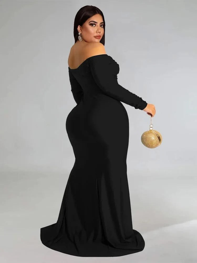 Wmstar Plus Size Party Dresses for Women Off Shoulder V Neck Slip Hem Elegant Full Length Maxi Dress Wholesale Dropshipping 2022