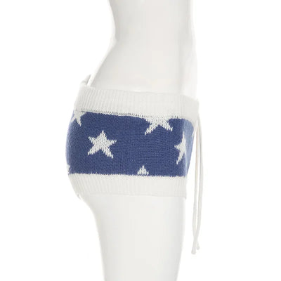y2k Knitted Very Short Shorts, 2000s Sexy Knit Hot Shorts, Stars And Stripes Print Hot Pants For Women, America/USA Flag Shorts