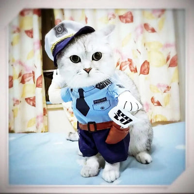Cat Clothes Police Costume Halloween Outfit Fabric Pet Wear Role Play Supplies Cat Clothing Dog Funky Clothes Pet Supplies