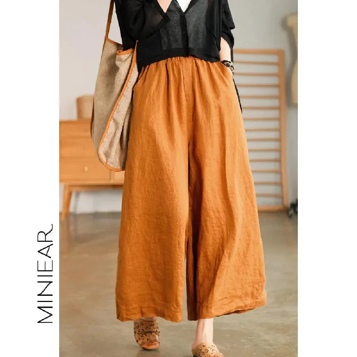 2024 Cotton Linen Home Wear Loose Pants for Women Summer Casual Baggy Wide Leg Trousers Purple Soft Capri Pants Women's Joggers