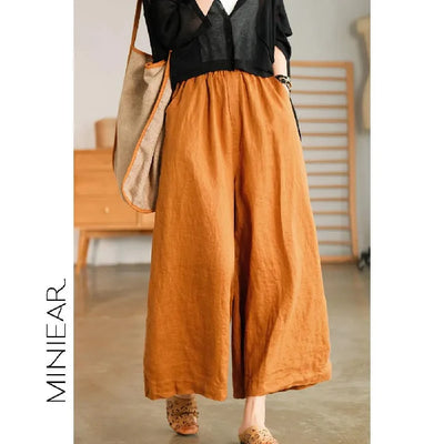 2024 Cotton Linen Home Wear Loose Pants for Women Summer Casual Baggy Wide Leg Trousers Purple Soft Capri Pants Women's Joggers