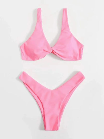 OIINAA Bathing Suit Women Solid Sexy Swimsuit Bow Tie Drawstring Lace Up Summer Bikini Set Two-pieces Beachwear Thong Biquinis