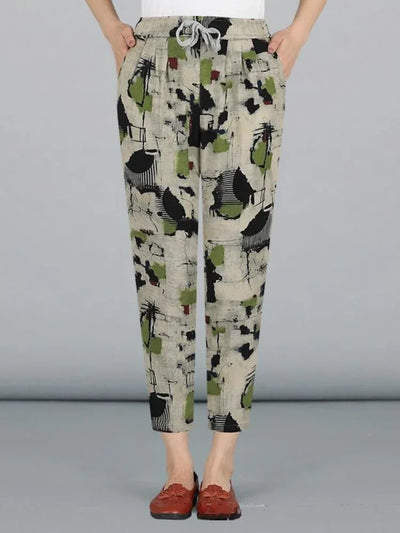 Fashion Printed Cotton Linen Harem Pants for Women 2025 Summer Casual High Waist Calf-Length Loose Trousers Female Streetwear