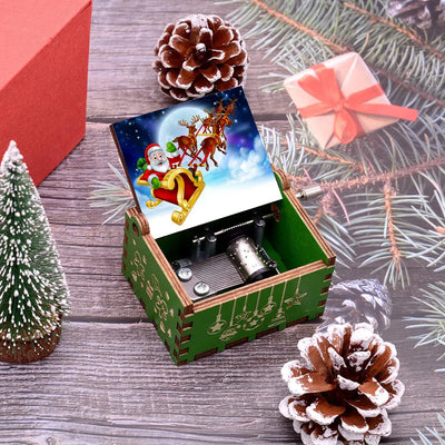 Merry Christmas Music Box Wooden Hand Cranked Music Box Vintage Happy New Year Music Box Gift Music Box Birthday Gift