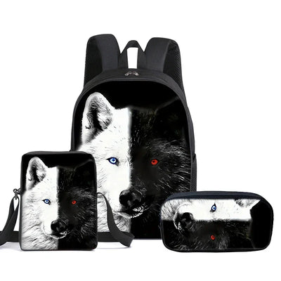 Wolf 3Pcs/Set Child Backpack with Messenger Bags ,Pencil Bags,School Bags For Boy/Girls Best Gift 3D Cartoon Student School Bags