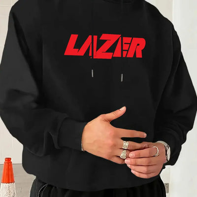 Printed Hoodie - Casual Long-Sleeve Pullover with Front Pocket, Men's Loose Sport Hoodies, Essential Fall and Winter Hoodie