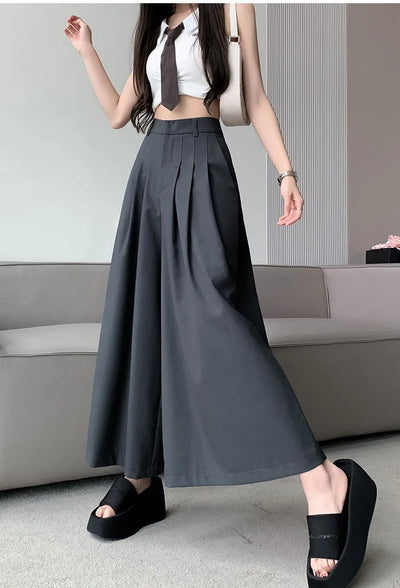 Oversize Wide Leg Pants For Women Gathered Waist Spliced Ruched Casual Solid Long Trousers Female Clothing Summer